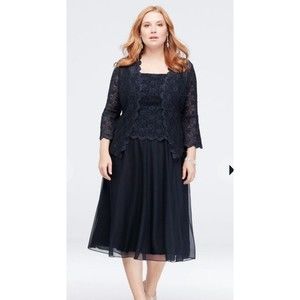 Cachet 2 Piece Womens Mother Of The Bride Groom Formal Navy Blue Lace Dress 24WP